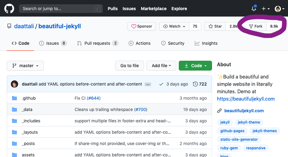 Image of beautiful-jekyll repo